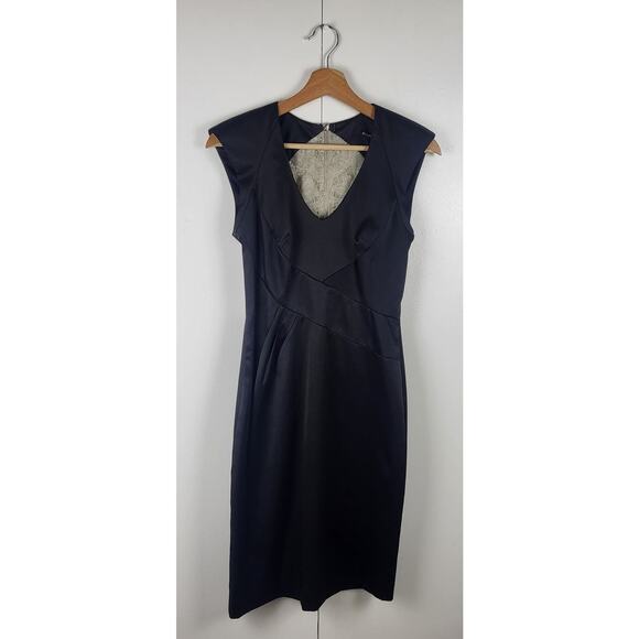 Black Halo Satin Jagger Sleeveless Contrast Lace Sheath Midi Dress | Size 4 - Picture 3 of 10